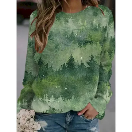 Women's Sweatshirts Floral Graphic Dandelion Casual Long Sleeve Crew Neck Regular Tops Street Dailywear Casual Print Light Green Dark Green Light Blue - Image 3