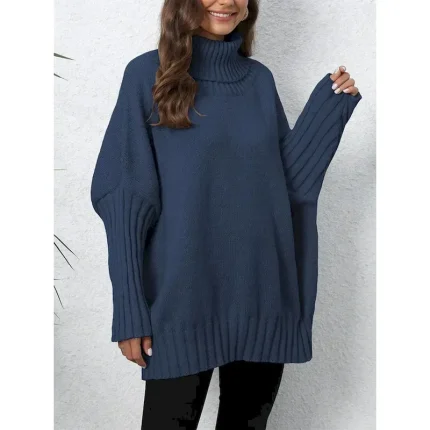 Women's Sweater Casual Soft Pure Color Ribbed Turtleneck Knitted Long Sleeve Regular Tops Knit Outdoor Daily Weekend Navy Blue Green Fall Winter 2025 - Image 5