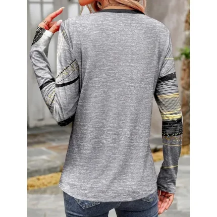 Women's T shirt Long Sleeve Crew Neck Long Sleeve Tunic Casual Print Regular Tops Daily Light Grey Spring Fall Prefall 2025