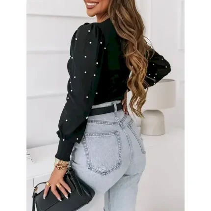 Women's Shirt Blouse Polka Dot Casual Long Sleeve Crew Neck Regular Tops Daily Mesh Patchwork Black Fall Winter 2025 - Image 3