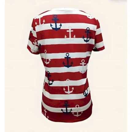 Easter Women's T Shirt Ocean Striped Casual Short Sleeve V Neck Regular Tops Daily Going out Weekend Print Red Blue Summer 2025 - Image 3