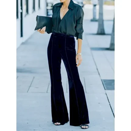 Women's Bell Bottom Pants Trousers Elegant Fashion Streetwear Full Length High Waist Plain High Cut Comfort Breathability Soft Micro-elastic Party Off - Image 5