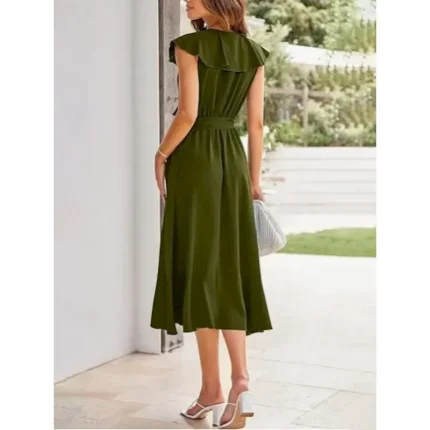 Women's Midi Dress Wrap Dress A Line Dress Summer Dress Casual Daily Regular Fit Plain Short Sleeve V Neck Black Royal Blue Army Green Apricot Summer - Image 4