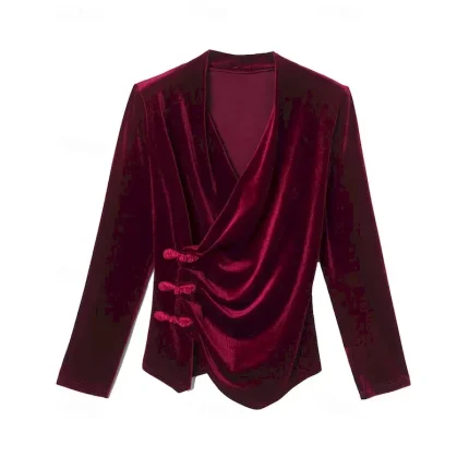 Women's Shirt Blouse Plain Fashion Long Sleeve V Neck Regular Tops Casual Flowing tunic Black Wine Fall & Winter 2025 - Image 4