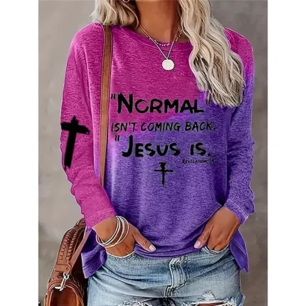 Women's T shirt Crew Neck Long Sleeve Tunic Casual Print Regular Tops Daily Pink Purple Gray Spring Fall 2025 - Image 5