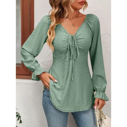 Shirt Blouse Women's Black White Pink Solid / Plain Color Lace up Valentine's Day Daily Fashion V Neck Regular Fit S 2025