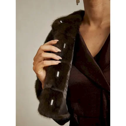 Women's Cocktail Formal Party Brown Faux Fur Wrap  Shrug Capelet  Beaded Button Brown Cowl Neck Fall Winter 2025 - Image 4