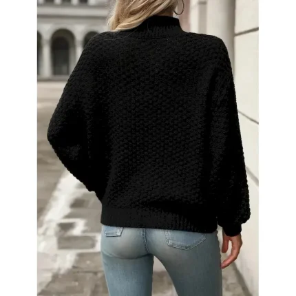 Women's Sweater Casual Soft Solid Color Mock Neck Textured Long Sleeve Regular Tops Knit Outdoor Work Daily Black White Fall Winter 2025 - Image 5