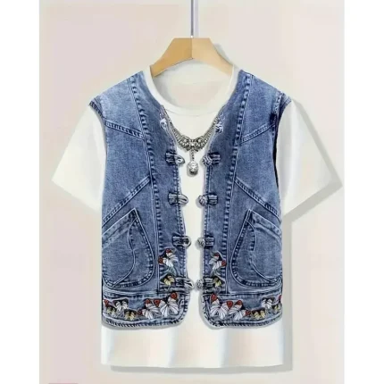 Women's T Shirt Graphic Bohemia Vintage Stylish Short Sleeve Crew Neck Regular Tops Daily Going out Weekend Print Blue Summer Spring 2025 - Image 4