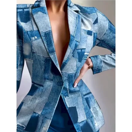 Women's Blazer Comfortable Breathable Print Casual Geometric Office Street Casual Daily Wear Single Breasted Long Turndown Regular Fit Long Sleeve Out - Image 3