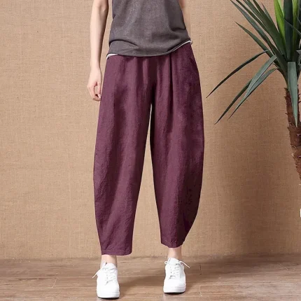 Women's Cotton Linen Pants Pants Trousers Casual Daily Ankle-Length Plain Side Pockets Breathability Comfortable Inelastic Going out Weekend Black Win - Image 5