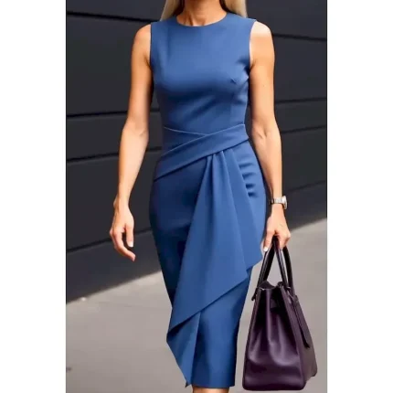 Women's Midi Dress Sheath Dress Summer Dress Ruched Dress Elegant Date Summer Dress Regular Fit Pure Color Sleeveless Crew Neck White Blue Purple Summ - Image 3