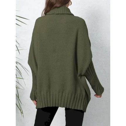 Women's Sweater Casual Soft Pure Color Ribbed Turtleneck Knitted Long Sleeve Regular Tops Knit Outdoor Daily Weekend Navy Blue Green Fall Winter 2025 - Image 4