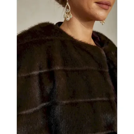 Women's Cocktail Formal Party Brown Faux Fur Wrap  Shrug Capelet  Beaded Button Brown Cowl Neck Fall Winter 2025 - Image 3