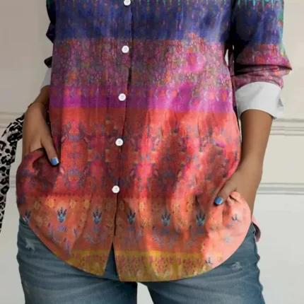 Women's Shirt Button Down Tunic Shirt Collar Long Sleeve Floral Casual Regular Tops Work Daily s Print Orange Spring Fall Winter 2025 - Image 3