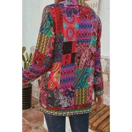 Women's Jacket Dailywear Square Neck Print Floral Casual / Daily Elegant Regular Fit Outerwear Long Sleeve Spring Red S 2025 - Image 3