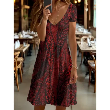 Women's Mini Dress Knit Dress Casual Dress T Shirt Dress Tee Dress Sundress Vacation Casual Regular Fit Graphic Geometric Abstract Short Sleeve V Neck - Image 5