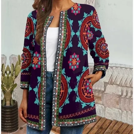 Women's Jacket Dailywear Square Neck Print Floral Casual / Daily Elegant Regular Fit Outerwear Long Sleeve Spring Red S 2025 - Image 5