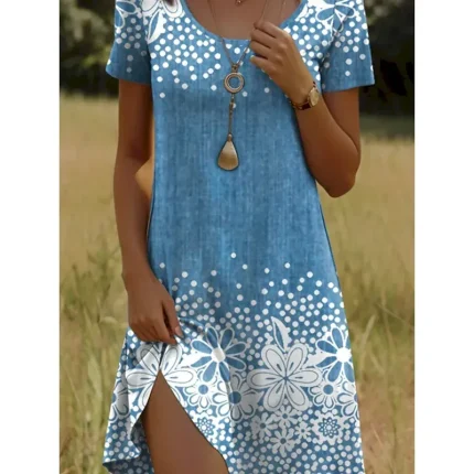 Women's Mini Dress T Shirt Dress Tee Dress A Line Dress Summer Dress Casual Holiday Beach Regular Fit Floral Graphic Short Sleeve Crew Neck Blue Purpl - Image 4