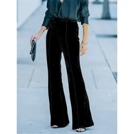 Women's Bell Bottom Pants Trousers Elegant Fashion Streetwear Full Length High Waist Plain High Cut Comfort Breathability Soft Micro-elastic Party Off - Image 4