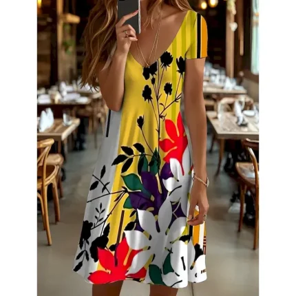 Women's Mini Dress T Shirt Dress Tee Dress Sundress Summer Dress Vacation Casual Beach Daily Going out Regular Fit Floral Graphic Geometric Short Slee - Image 5