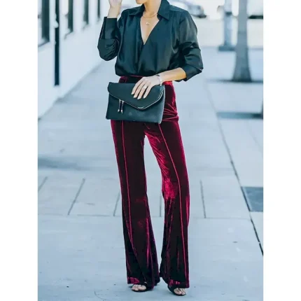 Women's Bell Bottom Pants Trousers Elegant Fashion Streetwear Full Length High Waist Plain High Cut Comfort Breathability Soft Micro-elastic Party Off - Image 3