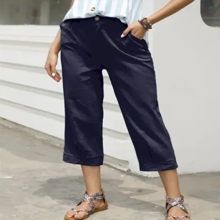 Women's Capri shorts Casual Daily Calf-Length Plain Side Pockets Breathability Comfortable Inelastic Weekend Blue Khaki Gray Summer Regular Fit 2025 - Image 3