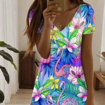 Women's Mini Dress Casual Dress Elegant Tropical Hawaiian Daily Regular Fit Floral Short Sleeve Crew Neck Colourful Summer 2025 - Image 3