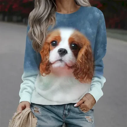 Women's Sweatshirt Pullover Dog Casual Sports Print Sportswear Funny Round Neck Long Sleeve Top Micro-elastic Fall & Winter Comfrt Breathable Soft Fab