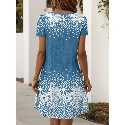 Women's Mini Dress T Shirt Dress Tee Dress A Line Dress Summer Dress Casual Holiday Beach Regular Fit Floral Graphic Short Sleeve Crew Neck Blue Purpl - Image 3