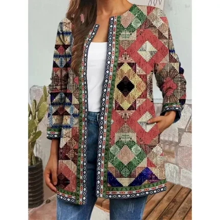 Women's Jacket Dailywear Square Neck Print Floral Casual / Daily Elegant Regular Fit Outerwear Long Sleeve Spring Red S 2025 - Image 4