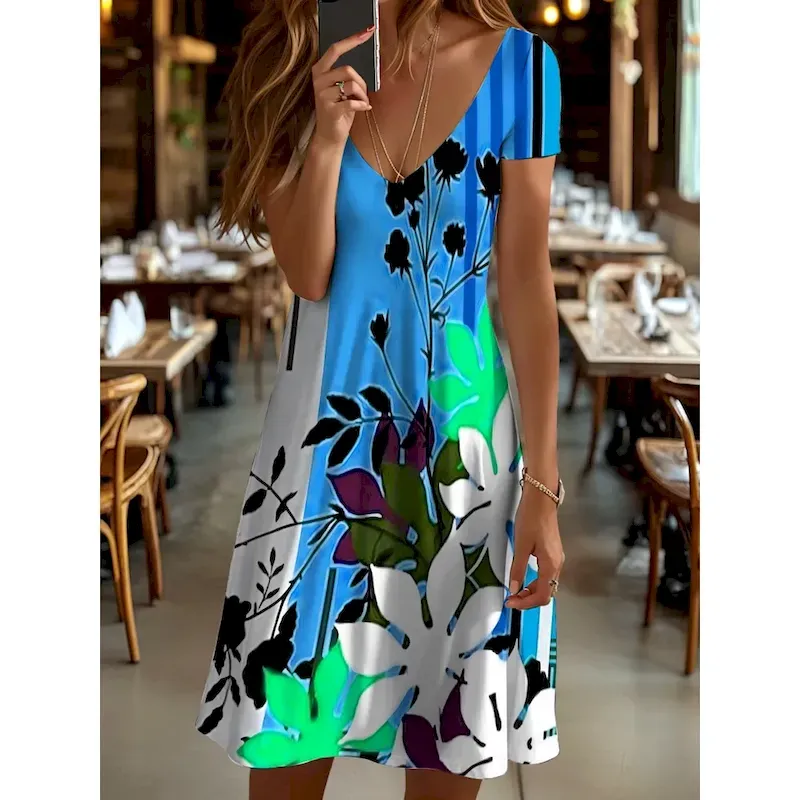 wgkkzt1750245004291.webp Women's Mini Dress T Shirt Dress Tee Dress Sundress Summer Dress Vacation Casual Beach Daily Going out Regular Fit Floral Graphic Geometric Short Slee - Image 1