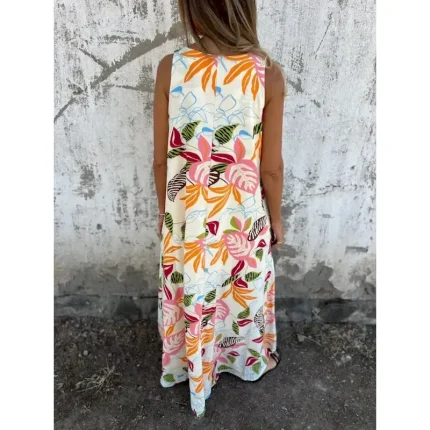 Women's Maxi Dress A Line Dress Slip Dress Vacation Casual Boho Outdoor Going out Regular Fit Floral Sleeveless V Neck Blue Apricot Beige Summer 2025 - Image 4