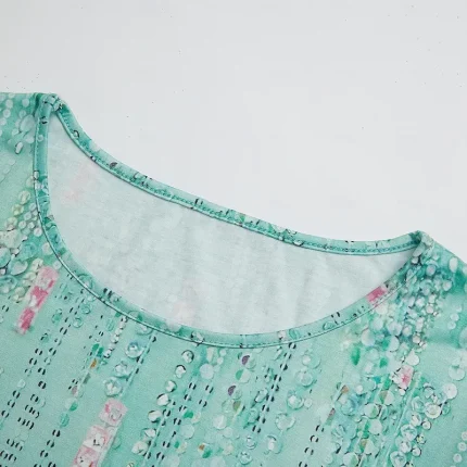 Women's Blouse Sequin Floral Print Three-Quarter Sleeve Keyhole Neckline Elastic Cuffs Loose Fit Golden Yellow Spring Summer Elegant Day to Evening We - Image 5