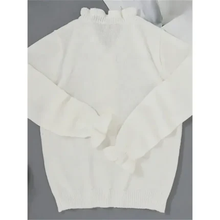 Women's Sweater Casual Soft Pure Color Ribbed V Neck Ruffle Buttons Knitted Long Sleeve Regular Tops Knit Outdoor Daily Weekend Black White Fall Winte - Image 2