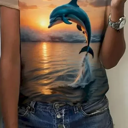 Women's T Shirt Rose Floral Graphic Elegant Vintage Fashion Short Sleeve Round Neck Regular Tops Daily Going out Weekend Print Light Brown Summer 2025 - Image 3