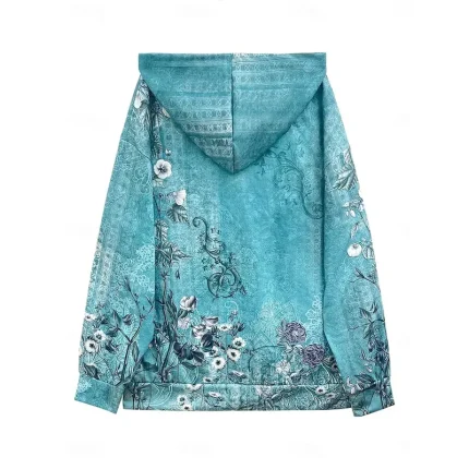 Women's Zip Up Hoodies Floral Graphic Tribal Fashion Casual Long Sleeve Hooded Regular Tops Street Dailywear Casual Zipper Pocket Print Maroon Dark Bl - Image 3