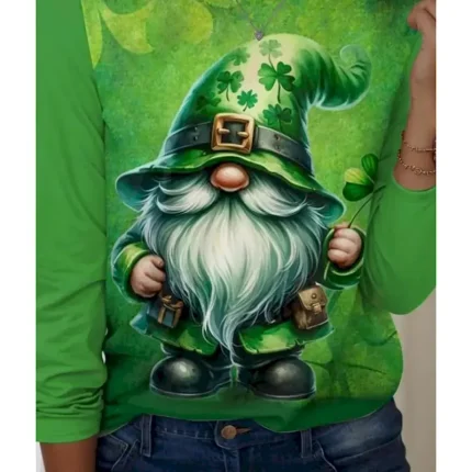 St. Patrick's Day Women's T shirt Crew Neck Long Sleeve Tunic Shamrock Casual  Regular Tops Daily Print Green Spring Fall 2025 - Image 3